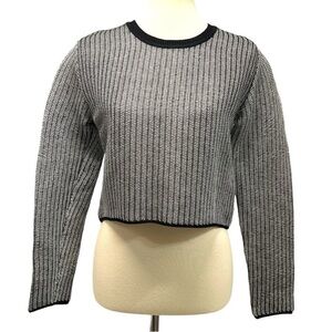 Alexander Wang Black & White Vinyl Technical Tweed Long Sleeve Crop Top Women S